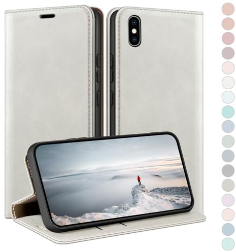 HUOUH für iPhone XS Max 6,5 Hülle mit RFID Schutzhülle aus Lederhülle Handyhülle,360 Grad Schutz Case,Kartenfach Leder ständer Handy hülle für Apple XS Max Klapphülle Wallet Cover Weiß