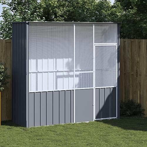 BaraSh Wooden Bird Aviary Outdoor Bird Cage for Finch, Canary,Bird Cage Anthracite 215x78x200 cm Galvanised Steel