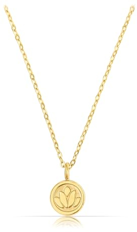 Made by Nami Kette Damen Silber oder Gold mit rundem Anhänger Lotus Blume 40 + 5 cm Länge Wasserfest Geschenke für Frauen (Gold)