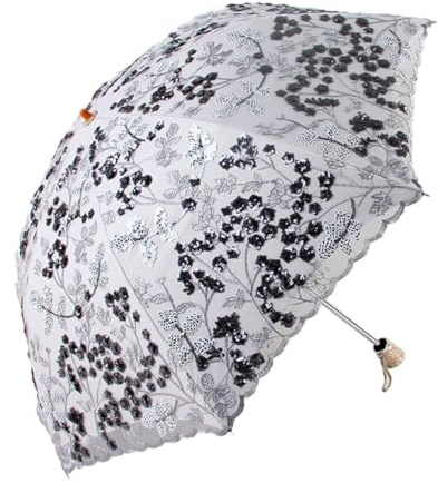 LICHENGTAI Parasols Brodés en Dentelle de Fleurs, Parapluie Parasol en Dentelle, Ombrelle en Dentelle Femme, UPF 50+, Dentelle parapluie UV Pliable Broderie Extérieure Parasol