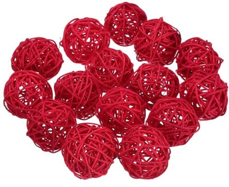 sourcing map 15 Pcs Wicker Rattan Balls, 2inch Wood Decorative Balls Vase Fillers for Centerpiece Bowl Orbs Fillers Tree Wedding Home Decor, Red