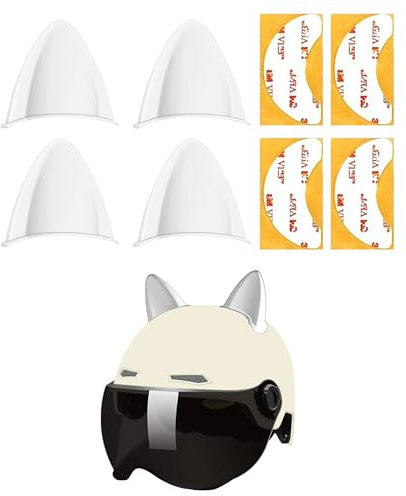 Flaconi 4PCS Motorradhelm Deko,Helm Ohren,Motorradhelm Katzenohren,Motorradhelm Dekorative Ohren,Katzenohren Motorradhelm Dekorative,Katzenohren Eckdekoration Für Fahrradhelm,Motorradhelm (Weiß)