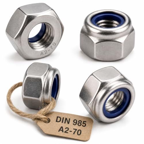 Tuerca Nylstop M24 inoxidable inamovible Ø 24mm | Tuercas de freno de 24 mm autoblocantes hexagonales con autorretención DIN 985 de acero inoxidable A2-70 (V2A/304) con anillo de bloqueo de nylon