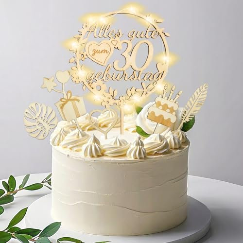 8 Stück Holz Happy Birthday Tortendeko Mit Led Lichterkette 30 Jahre Kuchendeko Geburtstag Happy Birthday Cake Topper Kuchendekoration Für Frauen Mann 30. Geburtstag Dekoration