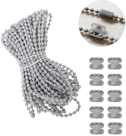 LDBKLGHJ ERNZI Praktisches 12-Meter Rollokette mit 10 Stück Clips für Rollenketten - Ideal für Reparaturen und Ersatzteile an Rollläden, Jalousien und Vertikaljalousien in eleganter Grautönung