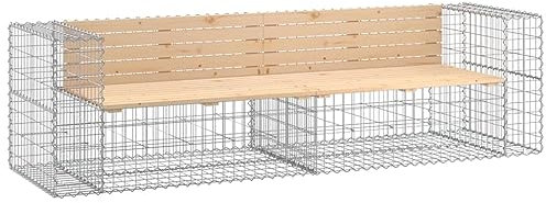 HETFTJN Kleine Gartenbank Balkon Lounge Klein Sitzbank Esszimmer Schöne Gartenbank - Gartenbank aus Gabionen 244x71x65,5 cm Massivholz Kiefer für Park Terrassen Draussen Balkon