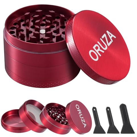 Herb Grinder, Aluminium Spice Grinder with Pollen Catcher and Magnetic Top, Portable Grinder for Dry Herb and Spice Red (55 mm)