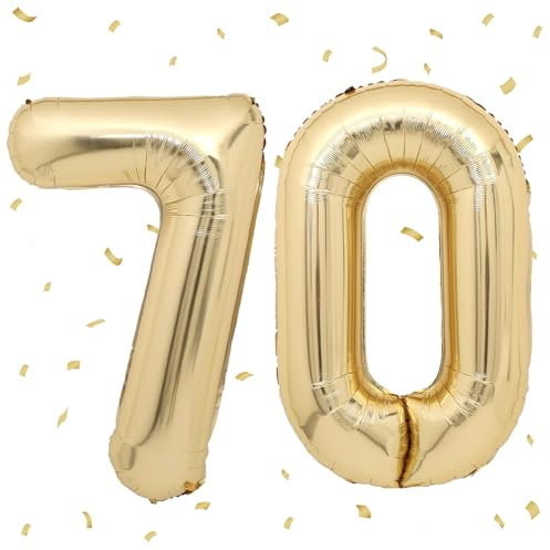 UDRKFOPK Weißgold 70 Zoll Zahlenballon 70er Geburtstag Helium Ballon Luftballon 70 Stück + Stroh, Folie, Selbstdichtend, Wiederverwendbar, Hochzeitstag, Party, Deko