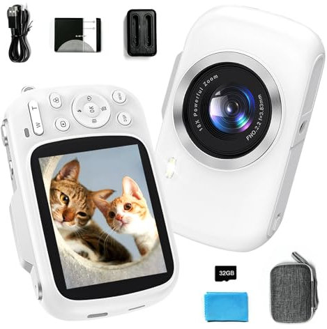 Fine Life Pro Digitalkamera 4K 64MP Kompaktkamera Autofokus Fotoapparat mit 32 GB Karte mit Schönheit 3 HD-Display Fotokamera (Weiß)
