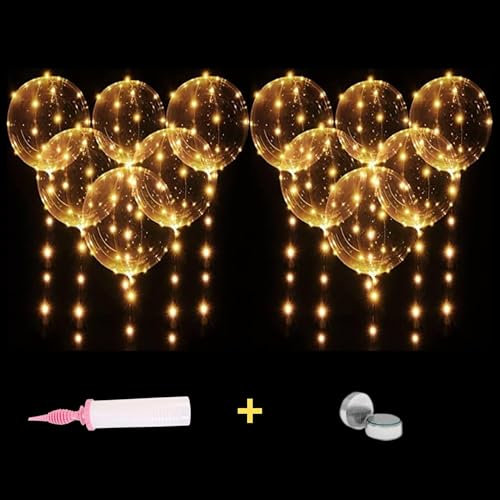 Orlum Confezione All inclusive premium da assemblare, 12 palloncini luminosi a LED da 50 cm di grande qualità (TF) – INCLUSO: pompa, batterie, elastici, metro. 3 luci - Natale/San Valentino/Matrimonio