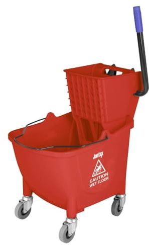 Jantex Kentucky Mop Bucket and Wringer Foot Pedal Release 30L, Red, 30 L | Heavy-duty commercial cleaning solution helps prevent cross-contamination and reduces strain during high-volume shifts.