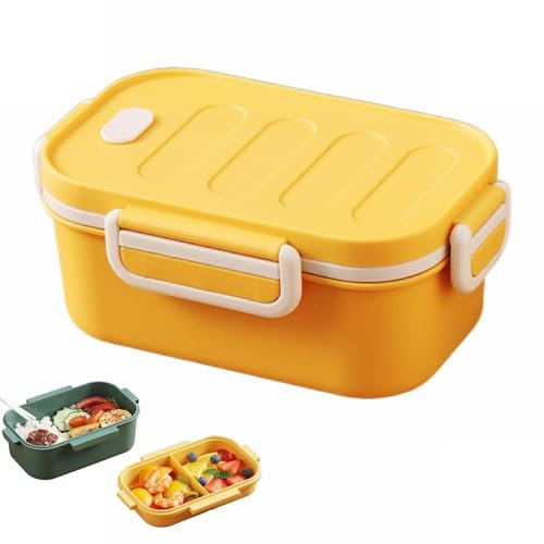 Generisch Brotdose Mit Fächern,1000ml Lunchbox Erwachsene Auslaufsicher Mit Fächern Und Ventile,2-Schicht Frühstücksbox Vesperdose Bento Box Für Büro,Arbeit Und Picknic (yellow)