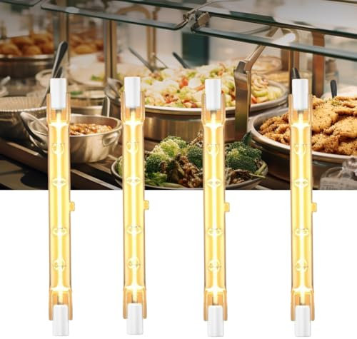 FKLiLEBU 4 Pack 300W R7S Heat Lamp Bulbs – 118MM Jacketed Halogen Food Heating & Warmer Lights with CRI 80+ for Buffets, Home Kitchens, Restaurants & Cafeterias