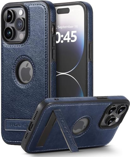 BinBoom Leather Case for iPhone 13 Pro Case, Thin Flexible Soft Grip Luxury Cover, Protective Slim with Kickstand Shockproof Phone Cases Compatible with iPhone 13 Pro, Blue