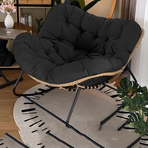 Sitzkissen Outdoor für Schaukelstuhl – Bequeme Rattan Auflage 120x130x10cm für Hängesessel & Gartenstuhl, Indoor Outdoor Nutzbar (Nur Kissen) (Black,125x130cm)