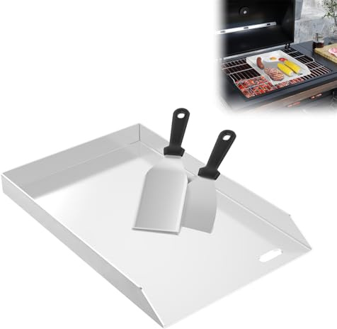 LZQ Edelstahl Grillplatte 30x45x4cm | Plancha aus Edelstahl für Gas- & Holzkohlegrills | 4 mm Dick | Grillzubehör für BBQ | Inkl. Grillspachtel und Fettauffangrinne