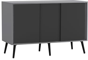 URBNLIVING 3-Door Sliding Sideboard Cabinet with Wooden Legs, Modern Cupboard, Credenza for Living Room, Dining Room or Office, Storage Organizer with Stylish Sliding Doors, Mix & Match Colour Combos