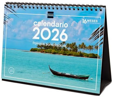 Finocam - Desktop Calendar 2026 Month View January - December 2026 + Sep.- Dec. 2025 (4 months) reduced | Calendar 2026 | Paradise landscapes images - English