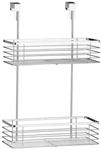 Dylex Over Door Storage Organiser, 2-Tier Chrome Basket Shelves, Kitchen Bathroom Cupboard Rack