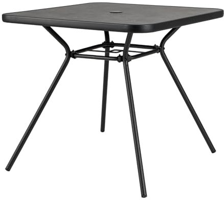 GOPLUS Table de Jardin Carrée 80 CM avec Trou de Parasol 4 CM, Cadre en Métal Robuste, Table Balcon Exterieur Style Moderne avec Dessus SPC, 80x72,5 CM Idéal pour Salle à Manger, Balcon Charge 100KG