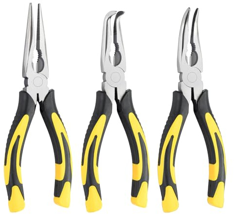 ZUZUAN 3pcs 8inch Reach Needle Nose Pliers Set,Includes Straight Needle Nose Pliers,45°&90°Bent Nose Pliers,Pliers Tool Set for Narrow Spaces