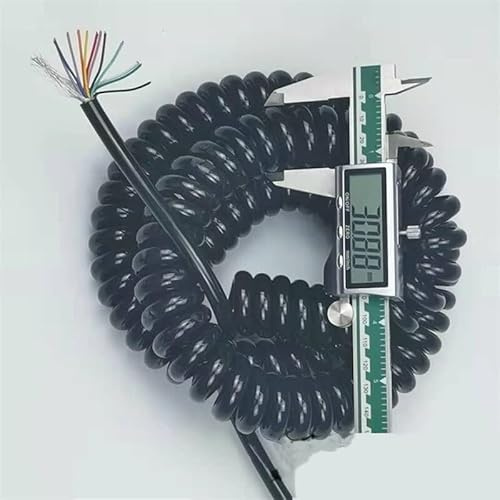 Cavo a spirale telescopico, Cavo telescopico a spirale a molla da 10 conduttori 26AWG, allungabile 1 a 15 metri, schermato nero(Stretch 8 meter)