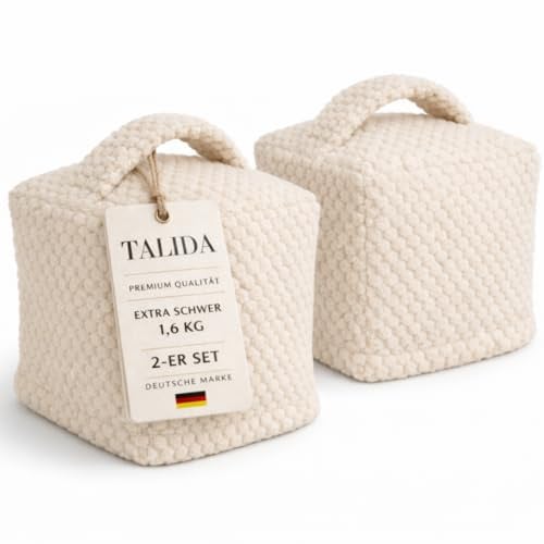 Türstopper sack 1,6KG Waffel-Stoff-Quadrat | Anti-Slip-Untergrund | mit Griff | waschbarer Bezug 30° | mit Reißverschluss | schwer | Boden Sand sack (2, Beige)