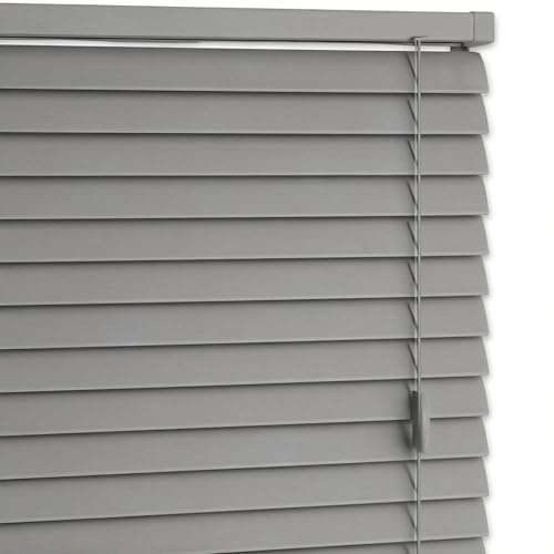 AQS - PVC Venetian Window Blinds - Easy Fit Curtains Trimmable Fittings - Windows Treatment Shutters Twist Open Close - Moisture Resistant Slats Wall & Recess Mount (Grey/Silver, 45W x 150H cm)