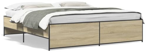 HFXHIJXQ Bettgestell 200x200 cm Sonoma-Eiche Holzwerkstoff Metall Modernes Design Robustes Doppelbett Rahmen Komplett Schlafzimmer Gästezimmer