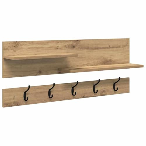 Yamxder Wandgarderobe mit Ablage, Modernes Garderobenpaneel in Artisan-Eiche, Wandmontierter Kleiderständer mit 2 Regalen und Haken für Flur und Eingangsbereich, 90 x 15 x 36 cm