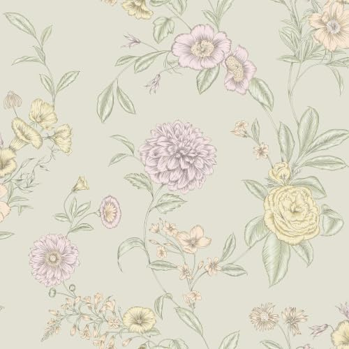Rasch Chelsea Floral Wallpaper, Metallic, Pistachio Green, Pastel (100319)