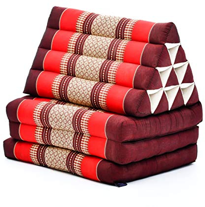 Leewadee - Bequeme Japanische Bodenmatratze - Thai Bodenliege mit Dreieckskissen - Futon Klappmatte - Thai Massagematte, 170 x 53 cm, Rot
