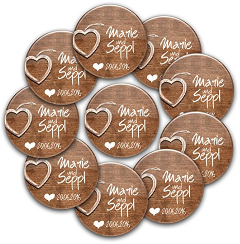 stylebutton - personalisierte Hochzeits-Anstecker: Gäste-Buttons woodenHeart als Gastgeschenk und zur Erinnerung für Braut, Bräutigam, Verwandte und Freunde und JGA