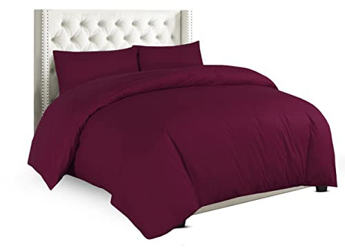 Sapphire Collection Plain Duvet Cover With Pillow Cases Non Iron Percale Quilt Cover Bedding Bedroom Set (Super King, Burgundy)
