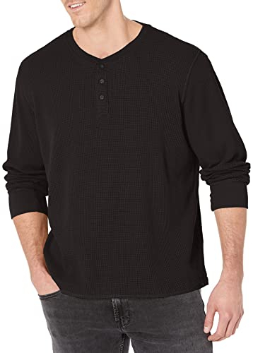 Wrangler Authentics Herren Langärmliges Waffelmuster Henley-Hemd, Caviar, Klein