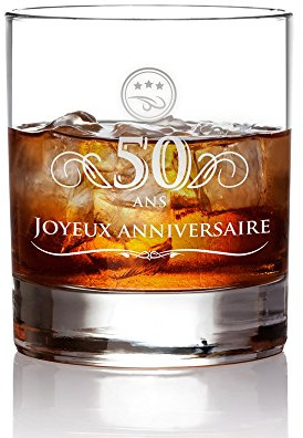 AMAVEL Verre à Whisky avec Gravure 50 Ans - Élégant Tumbler - Volume 320 ML