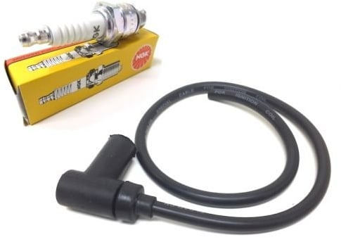 Zündkerze BR7HS Zündkerzenstecker Zündkabel Set – Passend für Aprilia, Piaggio – Hochwertiges Zündkabel inkl. Gummi-Zündkerzenstecker & Zündkerze