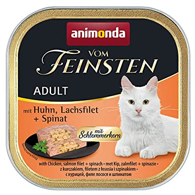 animonda vom Feinsten mit Schlemmerkern in Huhn & Lachsfilet + Spinat (32 x 100g), getreidefreies Katzenfutter nass ohne Zucker, mit frischen, fleischigen Zutaten