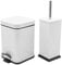 Harbour Housewares Bathroom Bin & Brush Set - White - 2pc Square Stainless Steel Pedal Bin & Toilet Brush Set Slim Small Trashcan for Kitchen Waste, Bathroom Rubbish