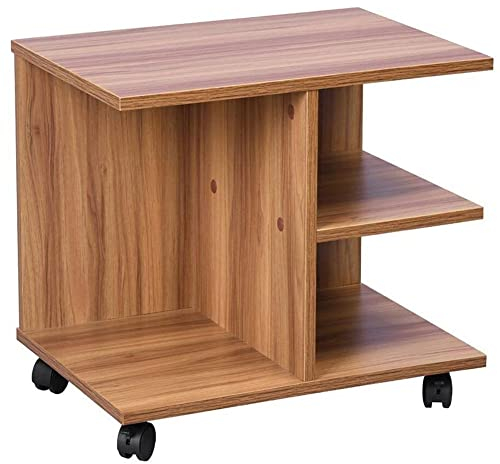 BAKAJI Mesa de café para salón multifunción Mesa sofá Porta TV revistas mesita de Noche con Ruedas de Madera melamina (Nuez)