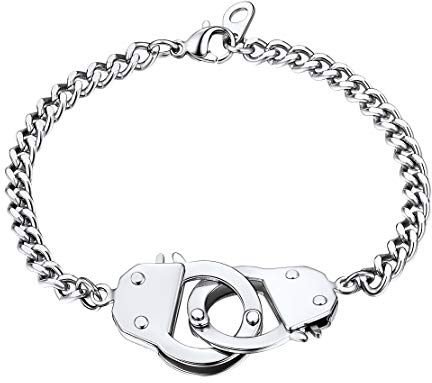 FindChic Panzerarmband mit Handschnellen Anhänger Damen Herren Handschnellen Armband mit Geschenkebox für Weihnachten Geburtstag