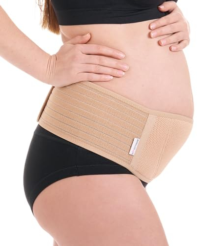 Herzmutter Bauchgurt Schwangerschaft - Stützgürtel - weich-atmungsaktiv-größenverstellbar - Umstands-Bauchband - 3400 (S-M, Beige)