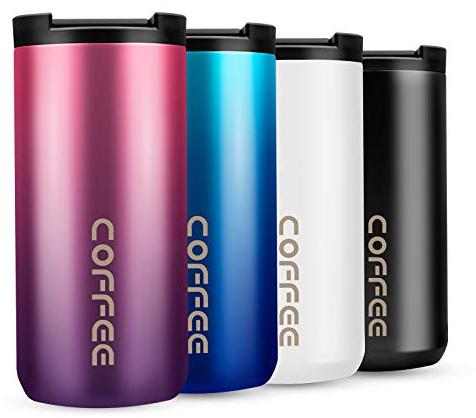 WOODFIB Travel Mug, Double Walled Coffee Cup 350ml Vacuum Insulation Stainless Steel with Leakproof Lid Eco-Friendly, for Hot and Cold Water Coffee and Tea (Gradient Purple)