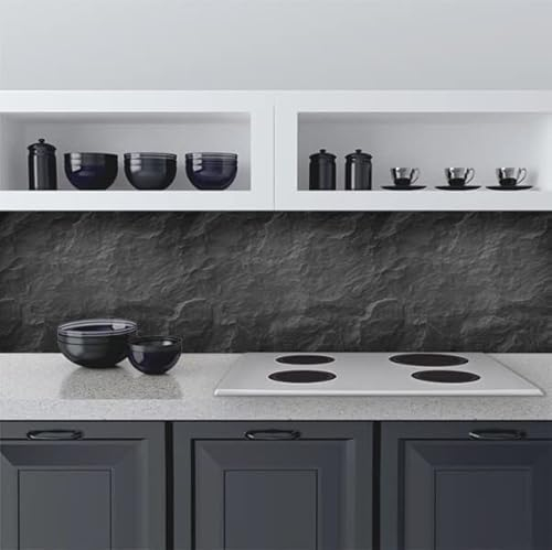 CREARREDA Panel antisalpicaduras para cocina, adhesivo de pared, fácil de aplicar, piedra negra, 260 x 60 cm, 100% fabricado en Italia, ignífugo y resistente al agua, antisalpicaduras y fregadero de