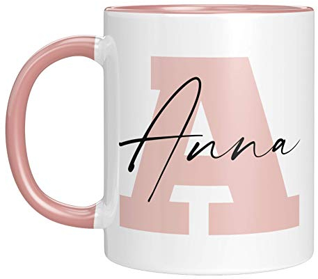TassenTicker - Personalisierte Tasse - Namens-Tasse - mit Ihrem Anfangsbuchstaben und Namen - personalisiert - Geburtstag - Kaffeetasse - beidseitig bedruckt - Geschenkideen (Rosa)