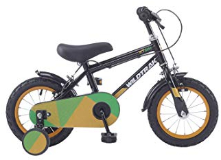 Wildtrak - Bicicleta 12 pulgadas para niños de 2 a 5 años con ruedines con ruedines - Negra y Verde