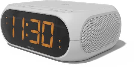 AZATOM Homehub Compact Clock Radio Alarm with Bluetooth and QI Wireless rapid phone charger (White)