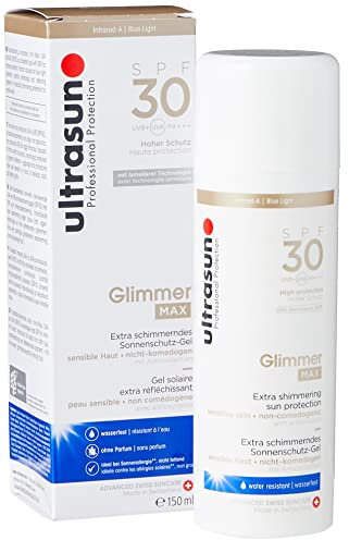 Ultrasun Glimmer MAX SPF30 Sonnenschutz-Gel, Extra Schimmernd, Wasserfest, Für Sensible Haut, Nicht-Komedogen, Mit Antioxidantien, 150ml