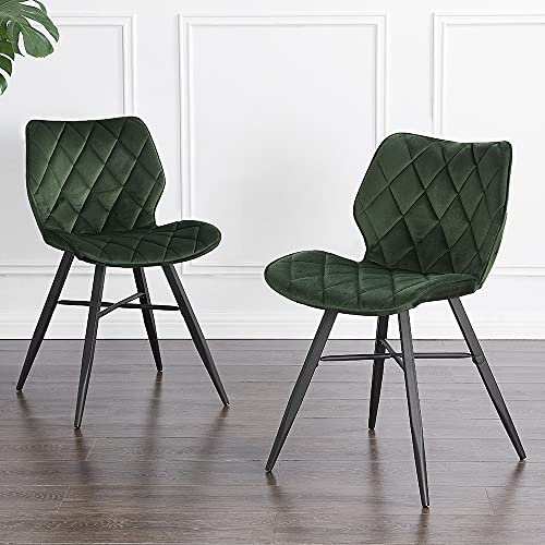 Cherry Tree Furniture Set of 2 Ampney Velvet Diamond Stitch Dining Chairs with Metal Legs (Green Velvet)