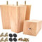 TCHOSUZ 4 inch / 10cm Wooden Furniture Legs, Pack of 4 Mid Century Modern Solid Wood Unfinished Pyramid Square DIY Replacement Feet with M8 Hanger Bolts & T-Nuts for Sofa Couch Armchair Bed
